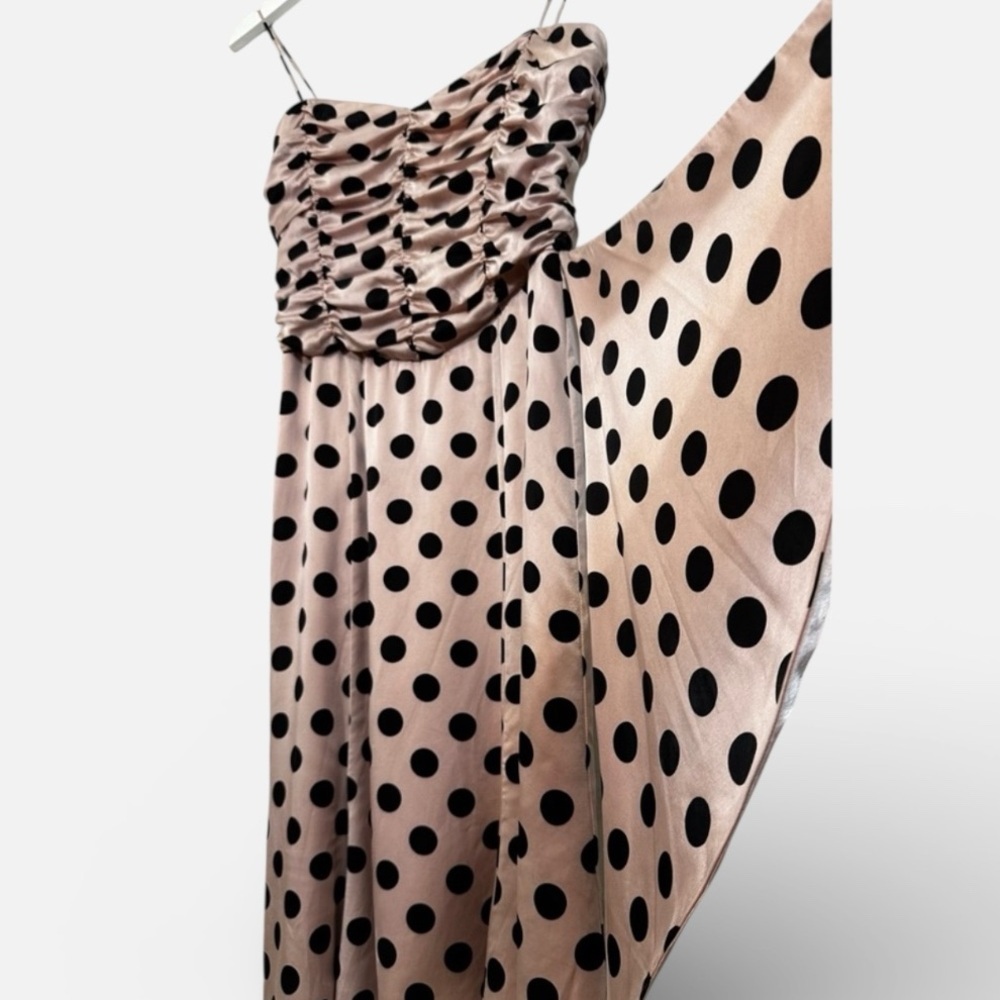 Laundry Shelli Segal Pink & Black Polka Dot Midi Dress Vintage Y2K Silk Size 6